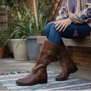 Born Ivy Leather Suede Mid-Calf Boots Brown Buckle Zip Women’s Size 7.5